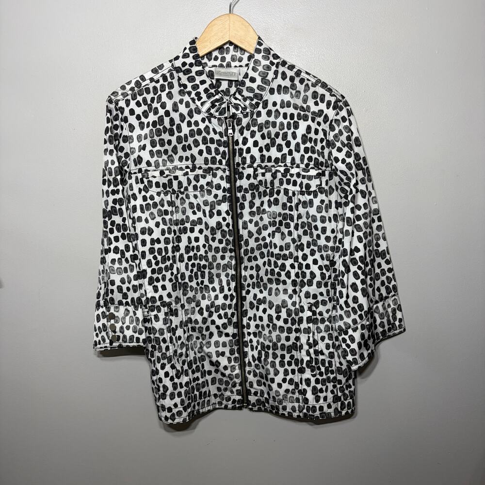 Zenergy NWT Chico's Jacket Black White Dot Denna Rain Casual Sporty Zip 3 $119